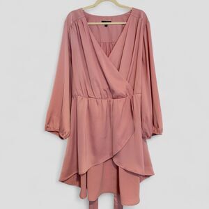 Lane Bryant Women's Satin Tunic High Low Satin Wrap Top Pink Waist Tie Sz 26/28